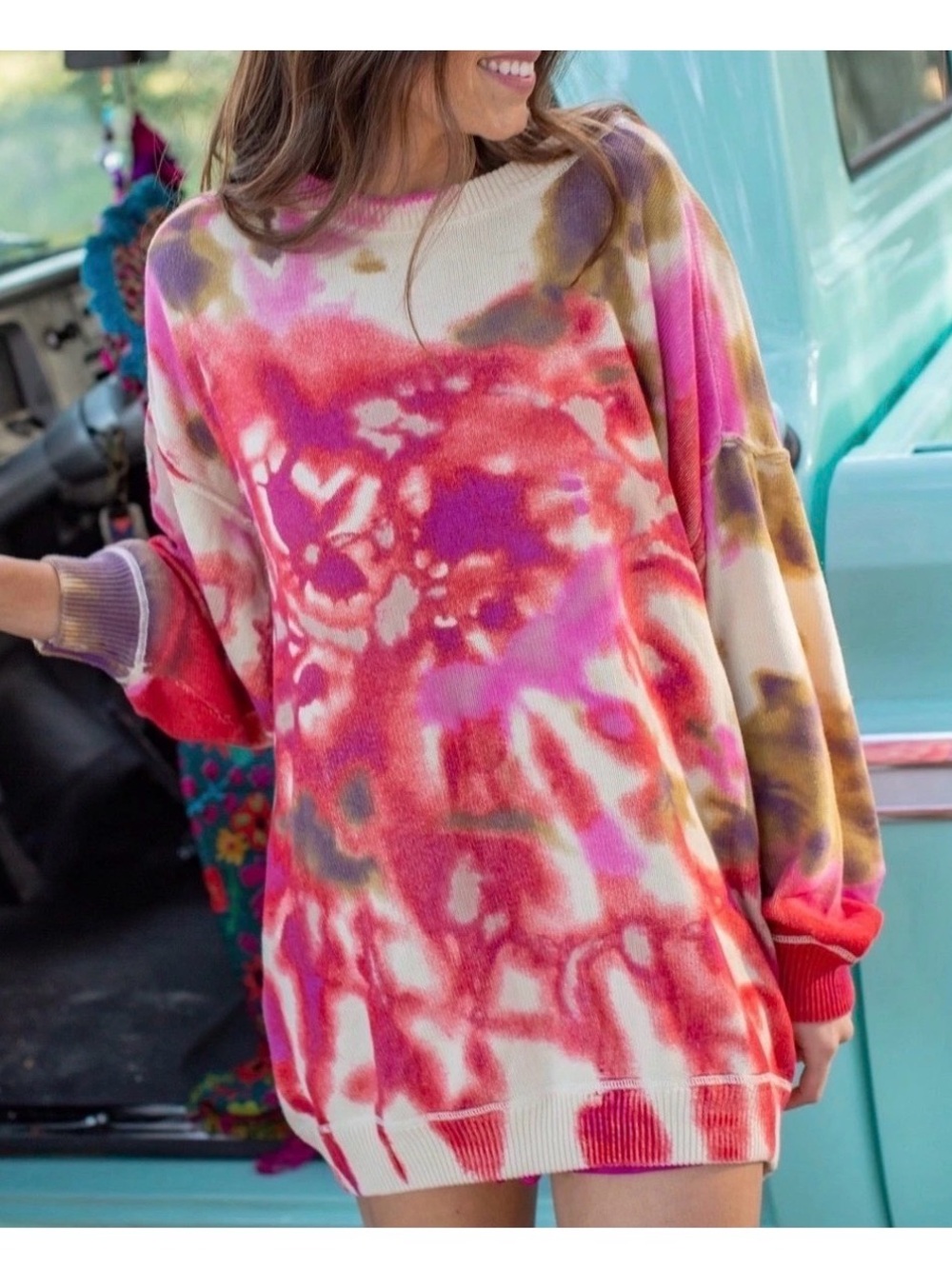 NATURAL LIFE Pink Tie-Dye Crewneck Sweater
